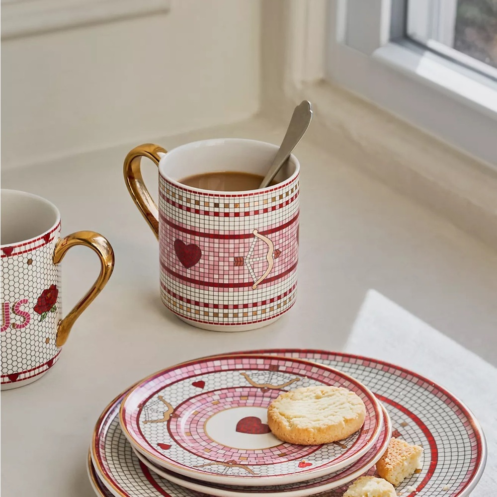 Anthropologie Bistro Tile Stoneware Dessert Plate: Valentine's Edition Set of 4 - Picture 13 of 14